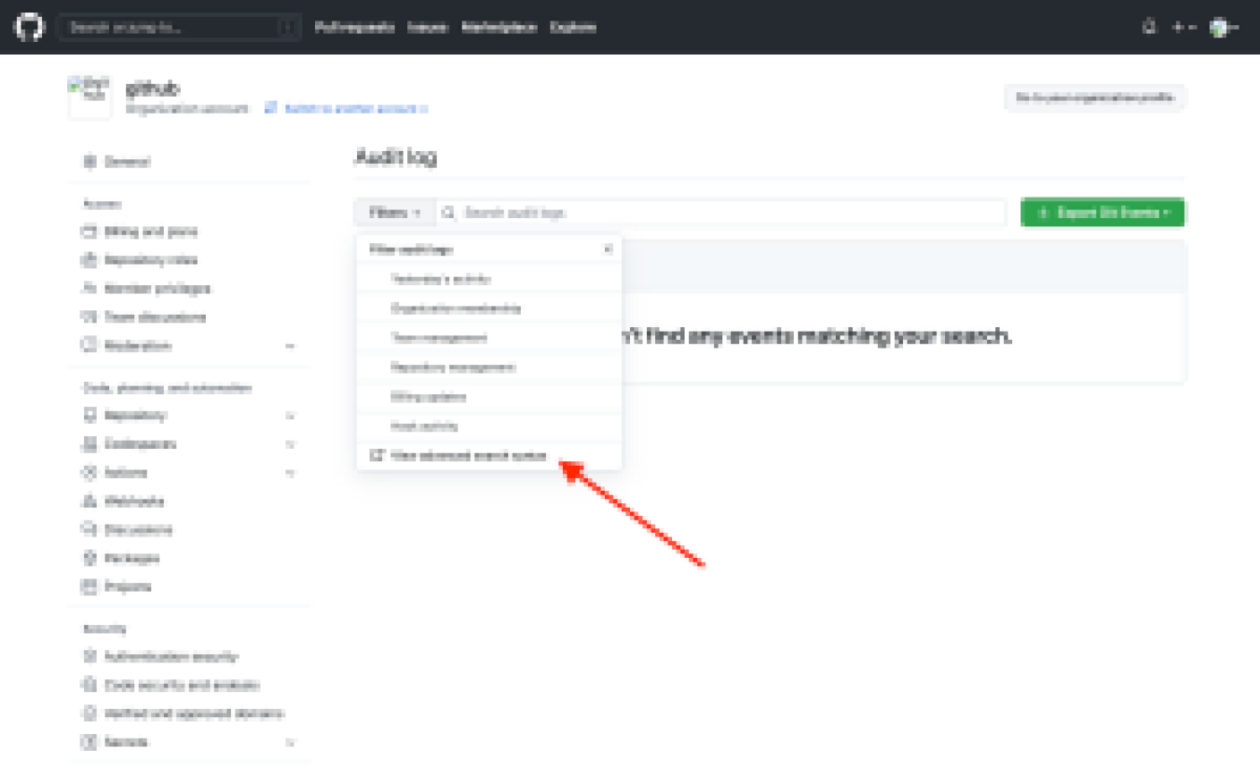 view advanced search syntax added to audit log filter