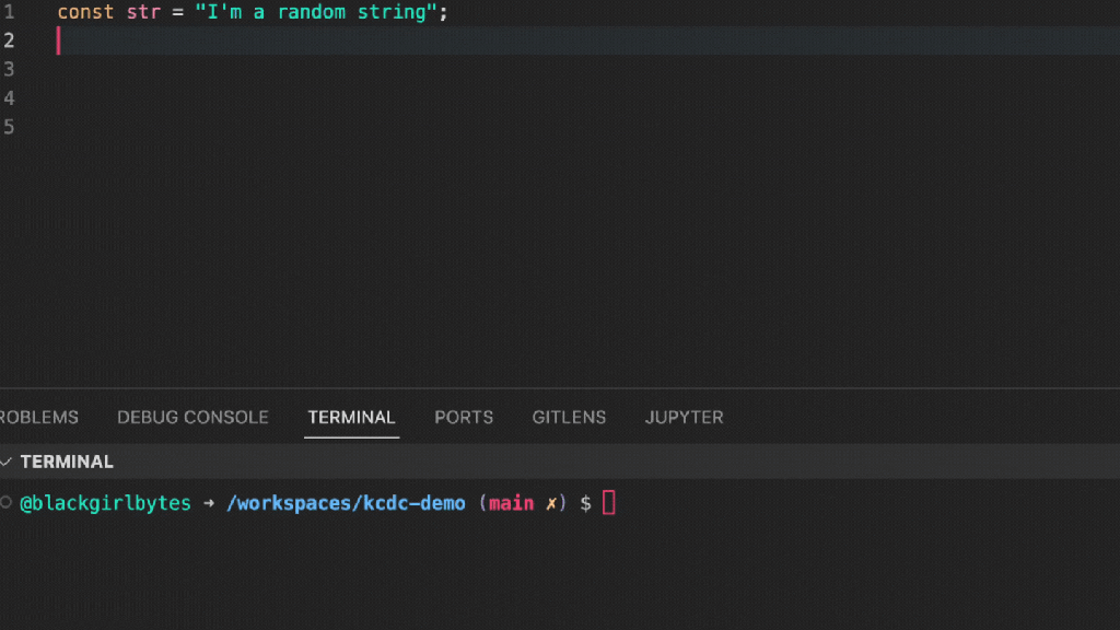Demonstration of using GitHub Copilot to remove white space from a string.