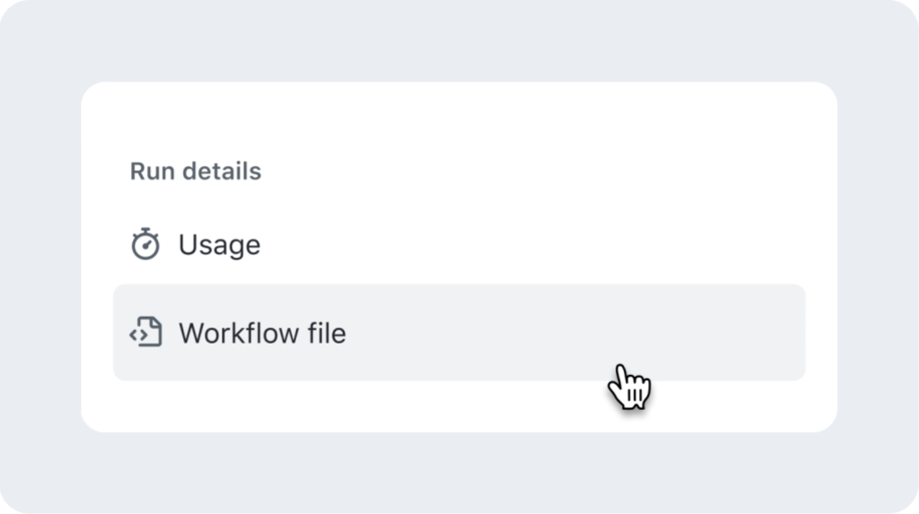 Detail of the run details section with two options named ‘Usage’ and ‘Workflow file’.