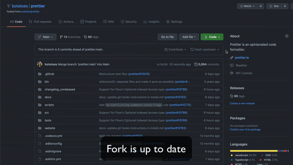 Demonstration of how to sync an out of date branch of a fork from the web