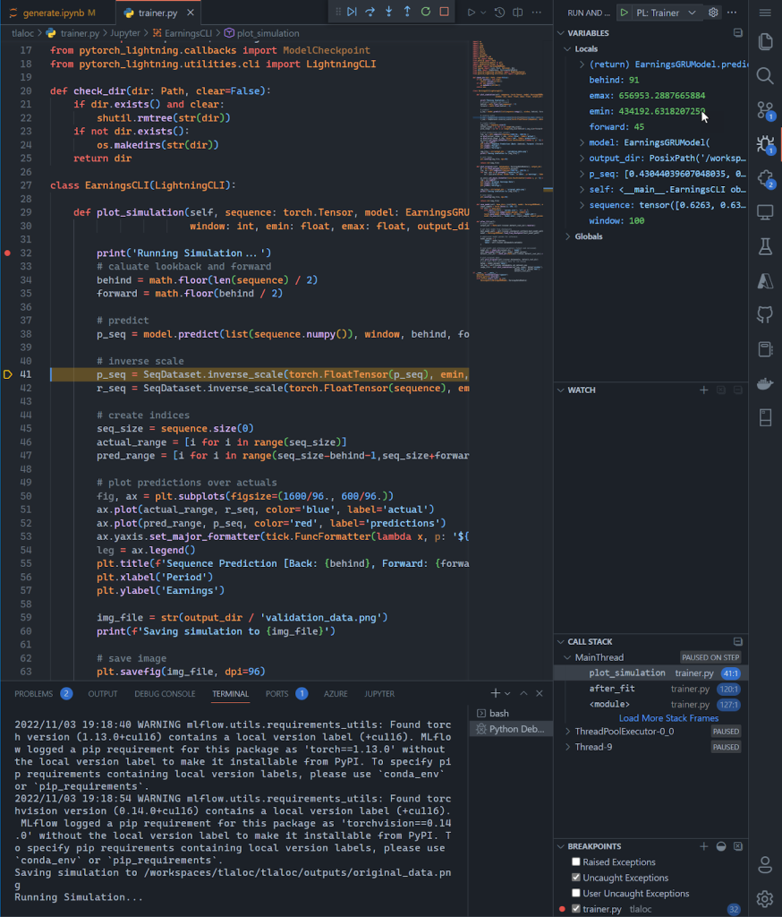 screenshot of debugging process