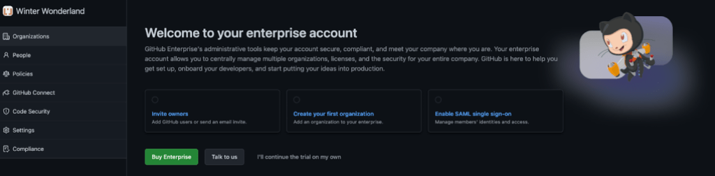 Screenshot of the Enterprise Account page, in dark mode.