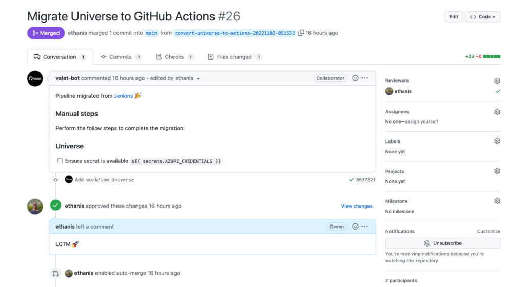 Pull request opened by GitHub Actions Importer