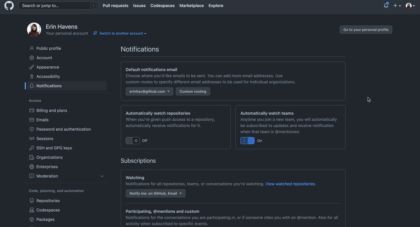 Gif demonstrating how to adjust user notifications settings