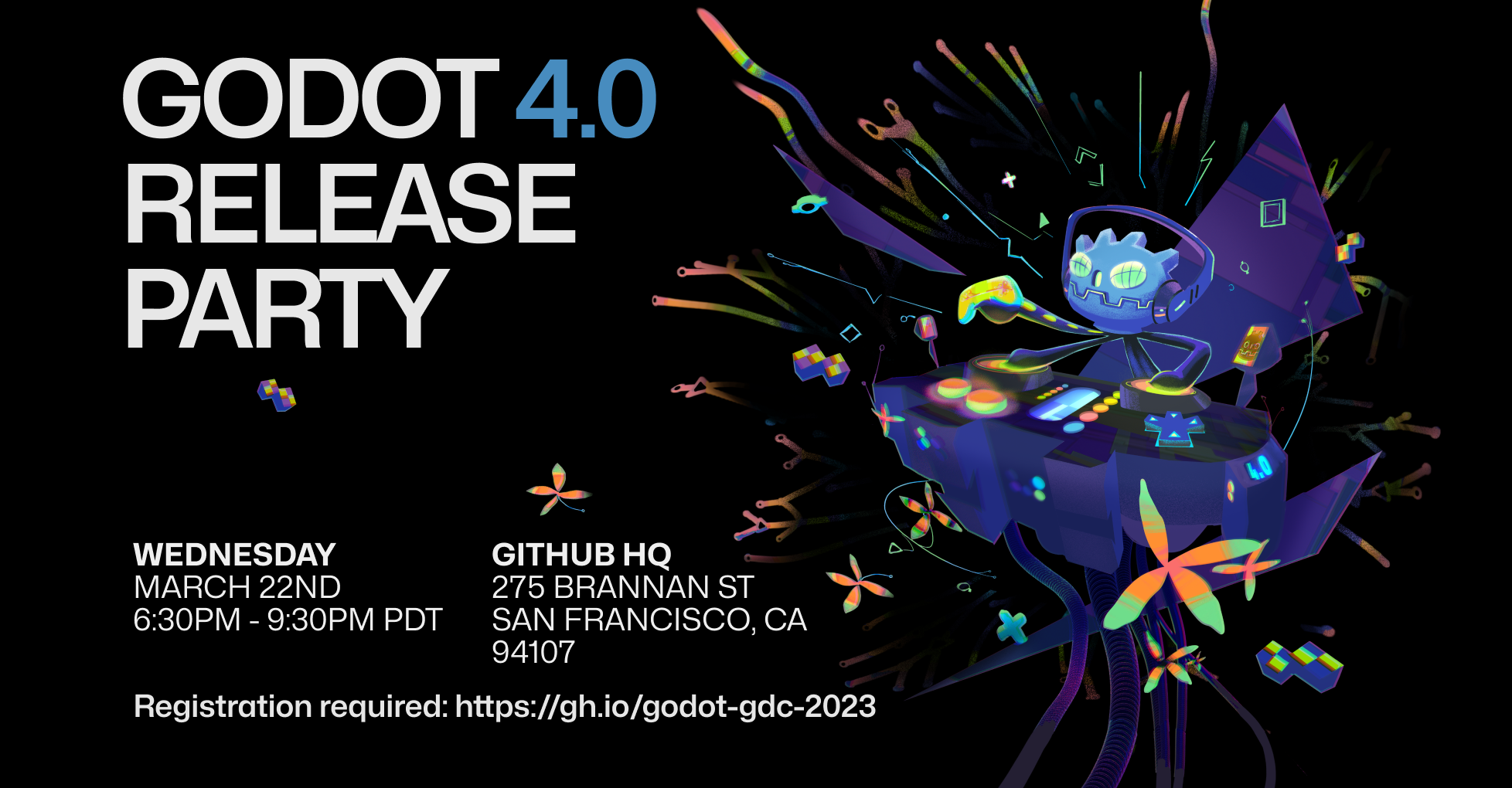 Godot 4.0 Release Party, GDC Poster