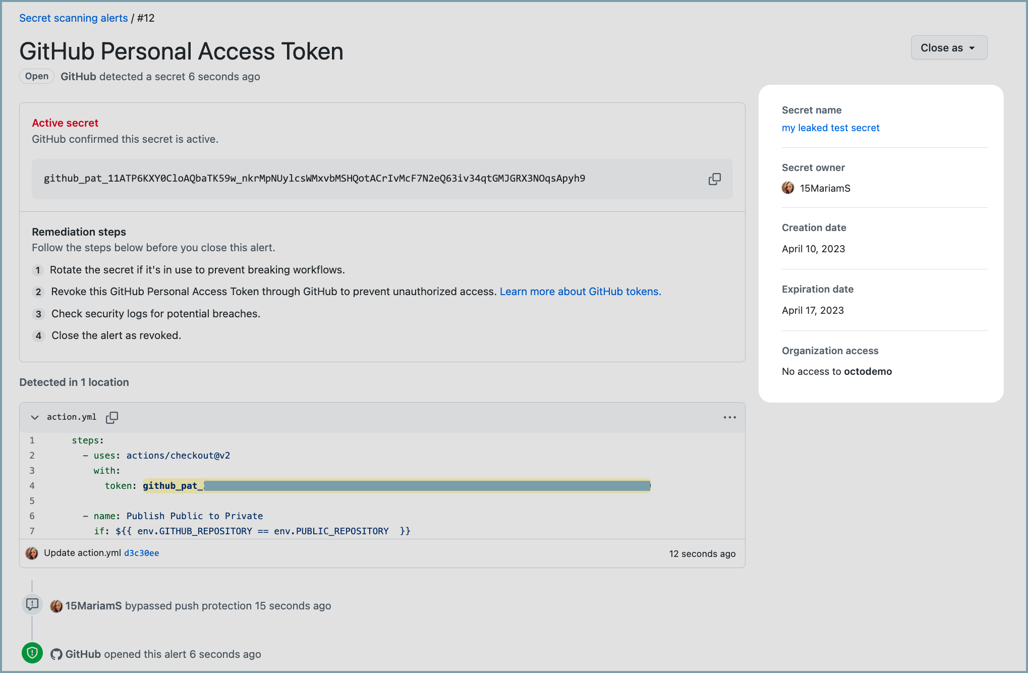 Secret scanning now shows metadata for active GitHub tokens - GitHub ...