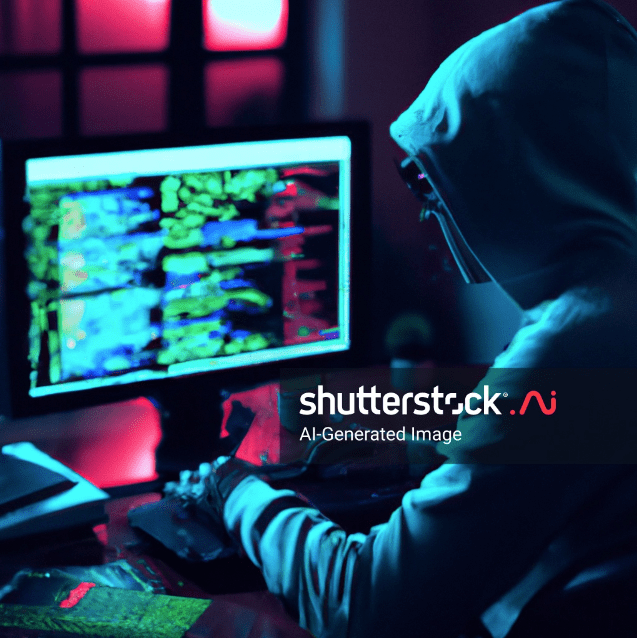 AI-generated image from Shutterstack of a developer using a generative AI tool to code faster.