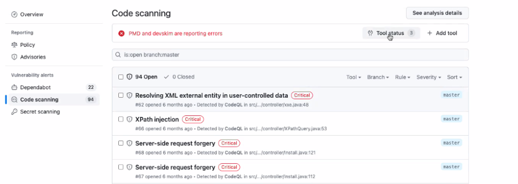Manage your application security stack effectively with the tool status page