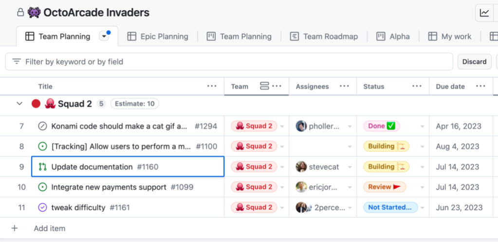 Screenshot of a GitHub Project board for the the repo 