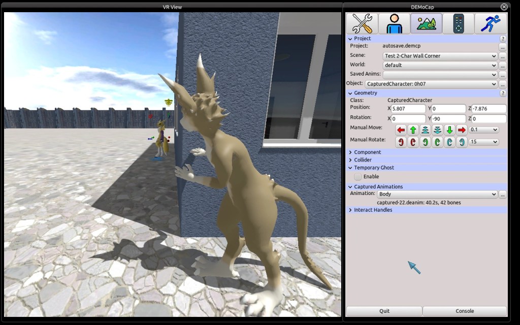 Screenshot of DEMoCap showing multi-character motion capturing.