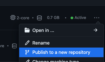 Screenshot of the menu with the option "Publish to a new repository" selected.