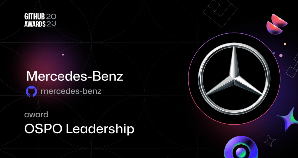Promotional graphic for the GitHub Awards showing Mercedes Benz.