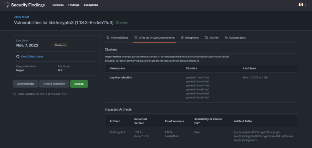 Screenshot of the details page for the security vulnerability entitled