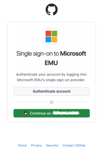 Screenshot of the single sign-on modal for authenticating as a Microsoft EMU