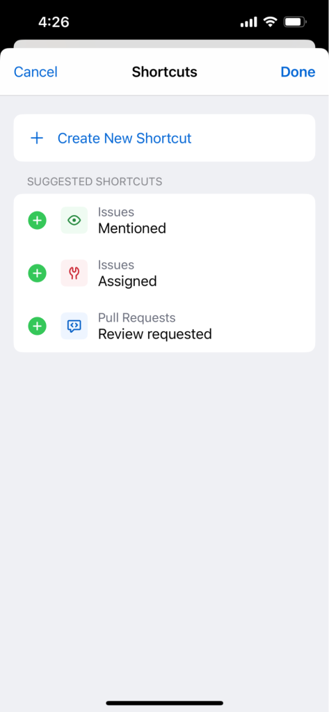 Screenshot of the GitHub Mobile app 
