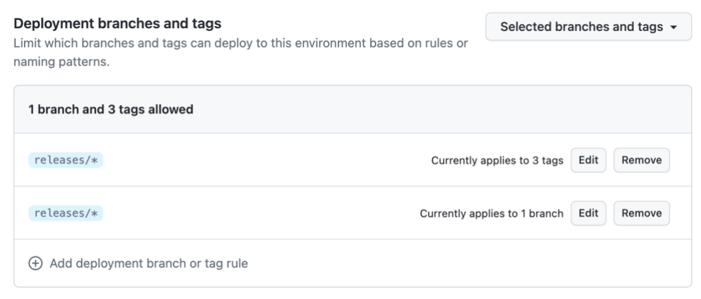 Limit which branches and tags can deploy to an environment