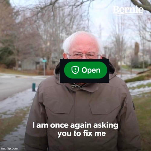 Meme of the politician Bernie Sanders with the caption, "I am once again asking you to fix me."