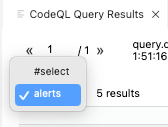 Change the view on your CodeQL query results to "alert."