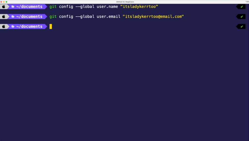 Screenshort of a terminal with the git config command typed out.