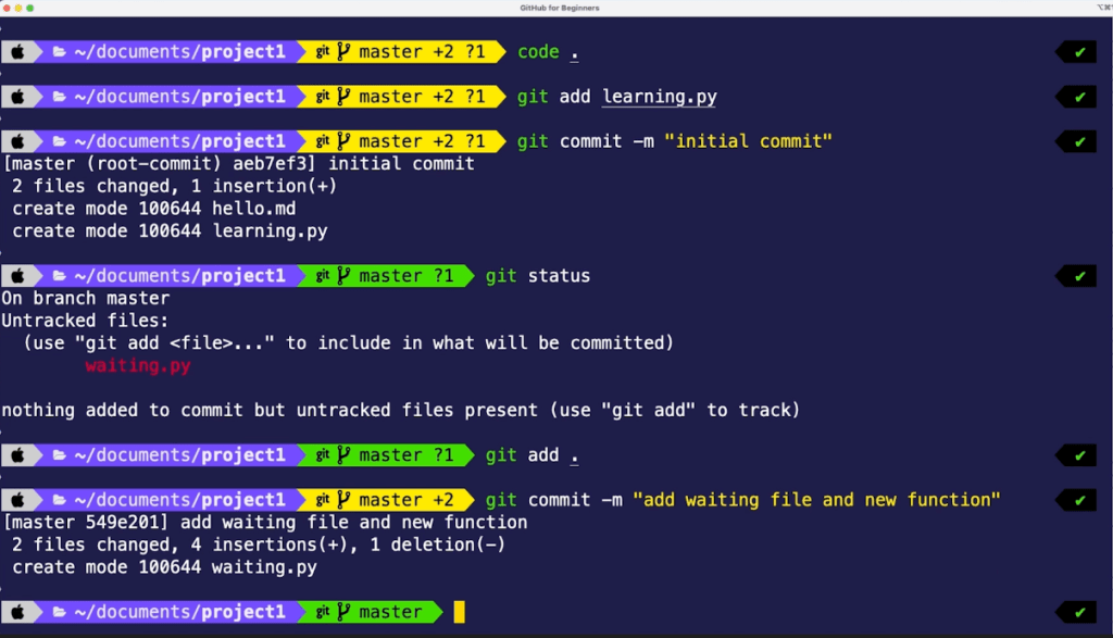 Using the git add and git commit commands together to track changes and store work.