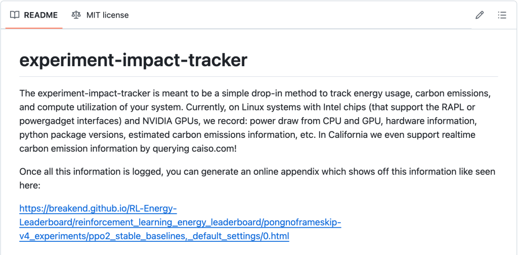 Introduction text in experiment-impact-tracker’s README from their repository.