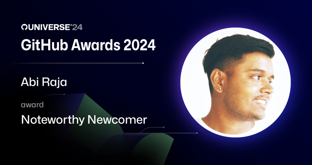 Graphic showing winner of Noteworthy Newcomer award, Abi Raja