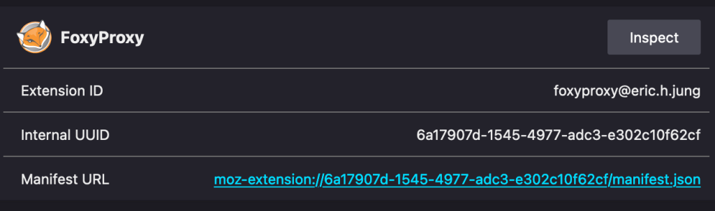 Screenshot of developer details for the extension FoxyProxy.