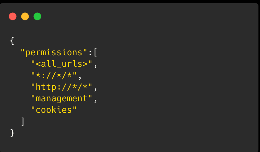 Screenshot of the permissions key in manifest.json