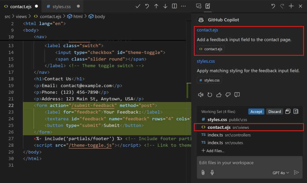 Copilot Edits in Visual Studio Code