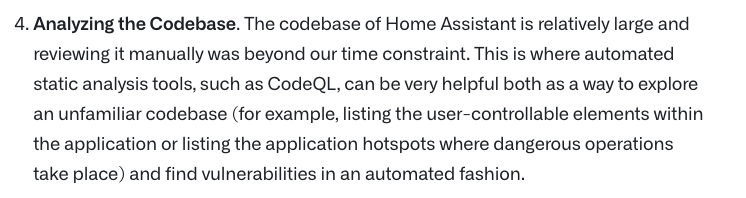 Screenshot of the section 'Analyzing the code base' from a blog post about Home Assistant.