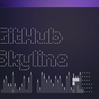 GitHub Skyline ASCII art in a terminal background with an example GitHub contribution history generated as a skyline using blocks.