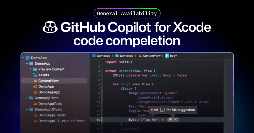 GitHub Copilot for Xcode code completion