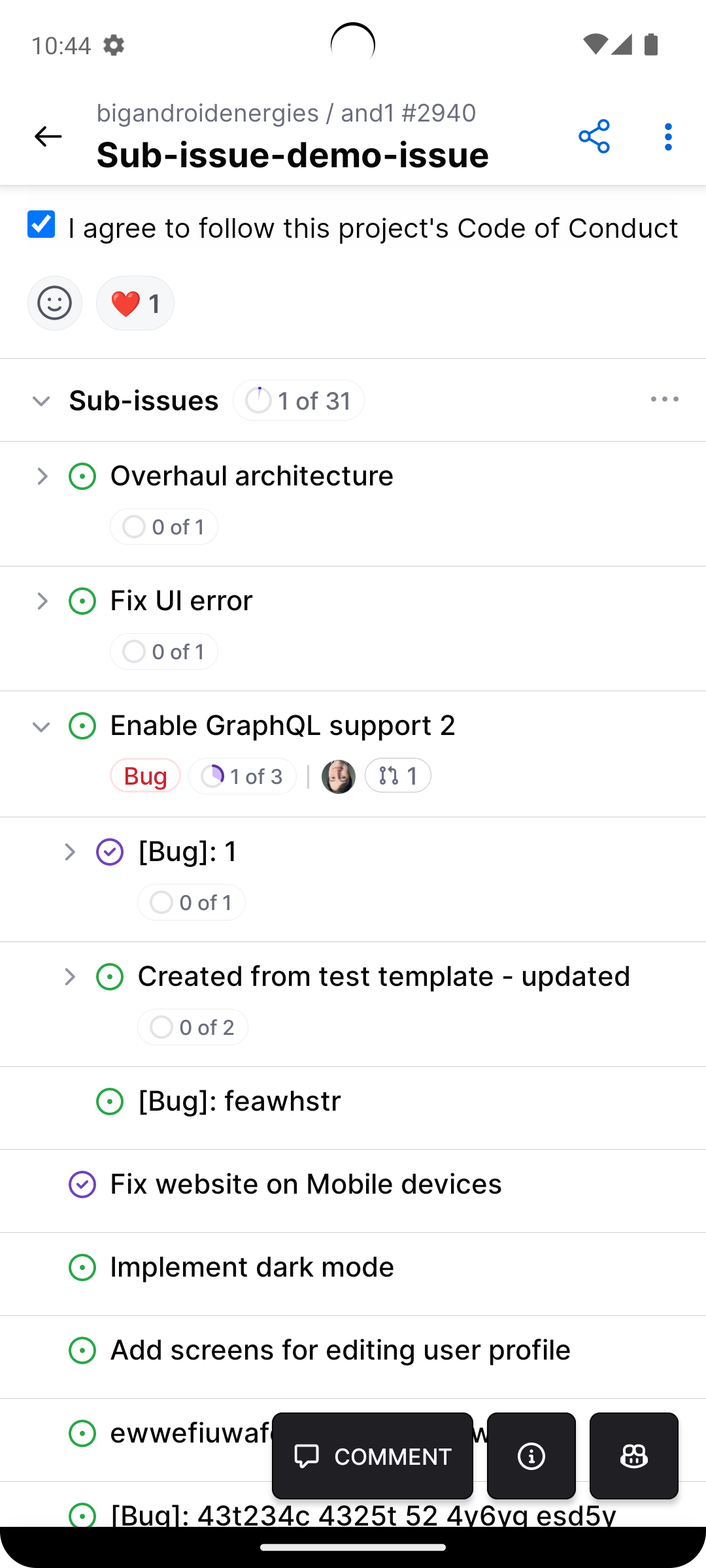 Sub-Issue on GitHub Mobile