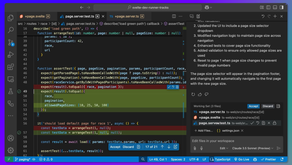 Visual Studio Code showing multiple files added to Copilot Edit