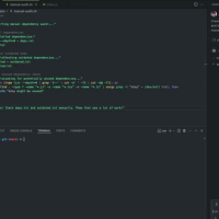 A screenshot of VS Code showing a Bash script for manual dependency auditing. The script named "manual-audit.sh" is open in the editor, displaying code that lists dependencies, checks for outdated ones, and identifies potentially unused packages. The script outputs results to deps.txt and outdated.txt files. The left panel shows a file explorer with various project files including JavaScript files and configuration files. On the right side, there's a prompt to GitHub Copilot to "Create a GitHub Action for dependency auditing with depcheck and issue posting. And a separate Dependabot workflow for managing outdated dependencies."