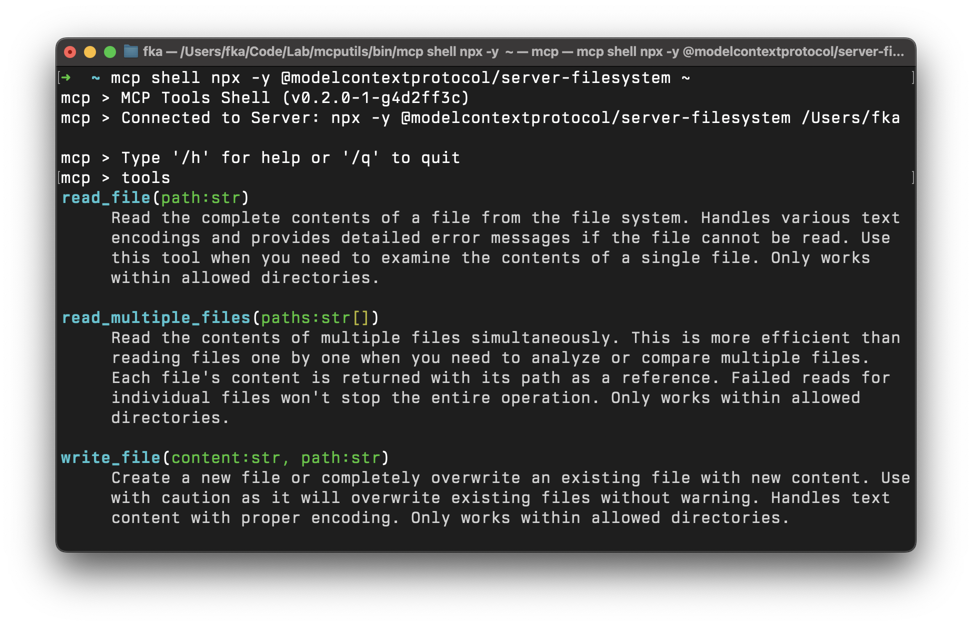 A screenshot showing MCP Tools Shell.