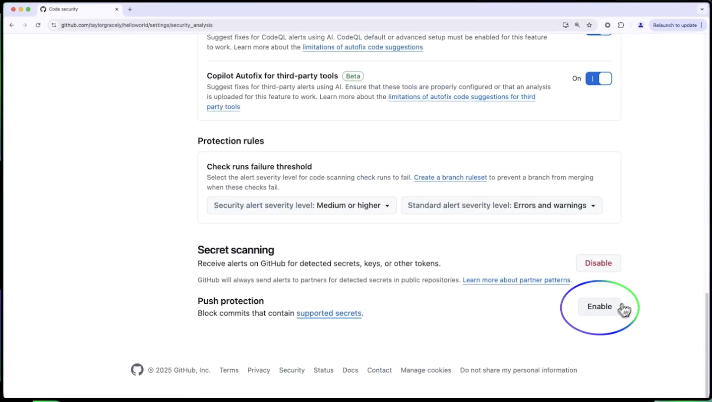 A screenshot showing how to enable Push protection.