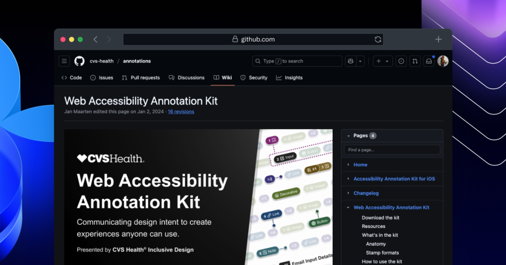  A browser window showing the Web Accessibility Annotation Kit in the cvs-health/annotations repository.