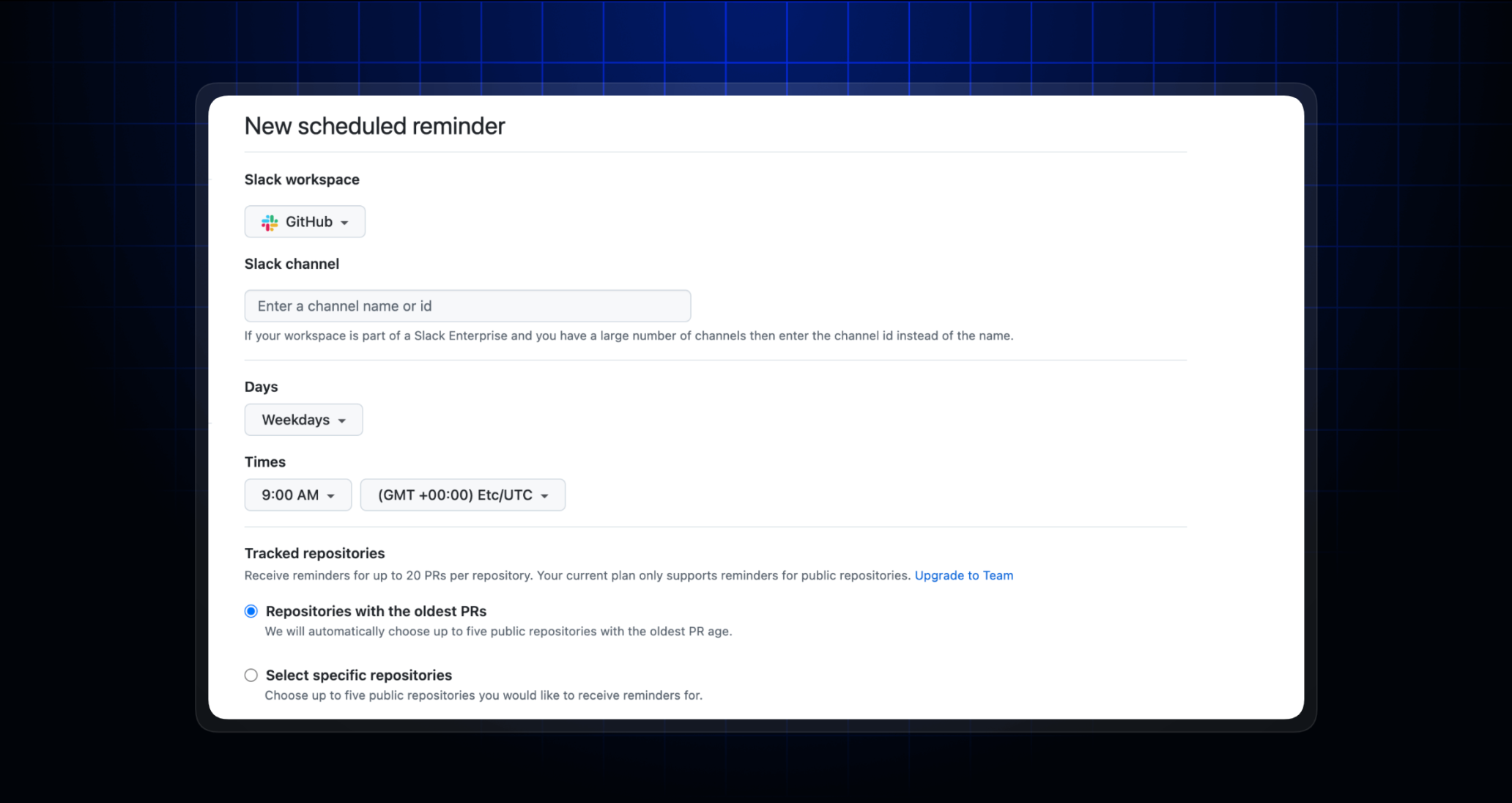 Scheduled reminder creation page