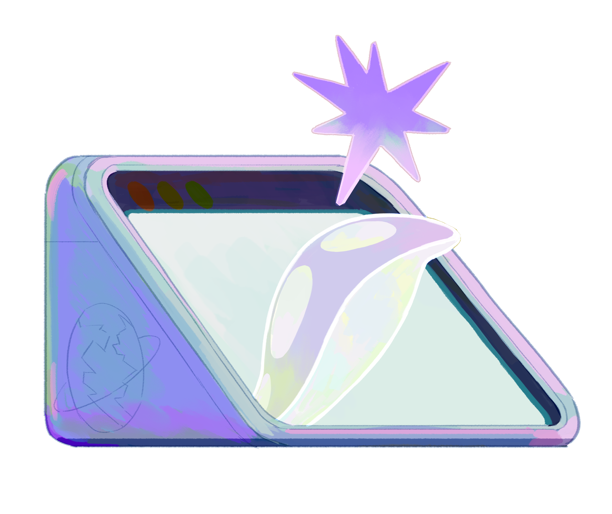 An illustration of browser window with one of Mona's arms coming through