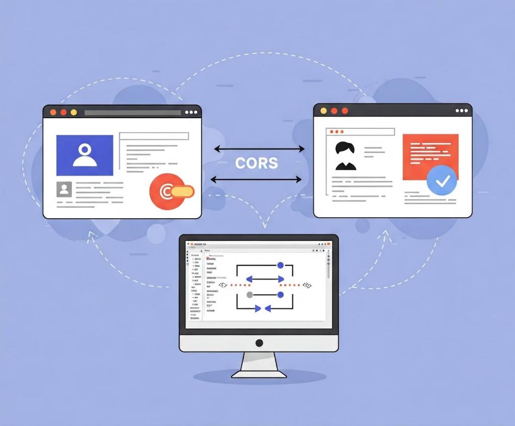A CORS diagram showing communication between two websites in the browser.