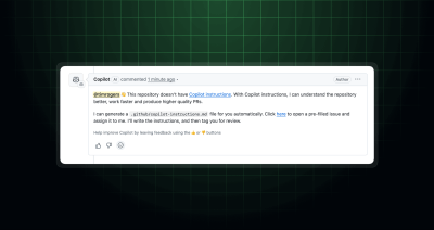A screenshot of a comment from Copilot offering to generate custom instructions for a repository