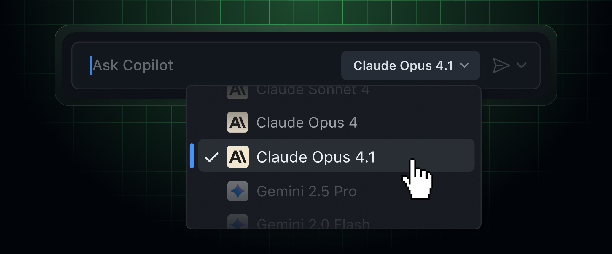 Image showing GitHub Copilot with Opus 4.1 selected