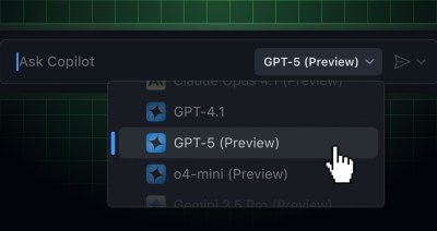 GitHub Copilot chat model picker with GPT-5 selected