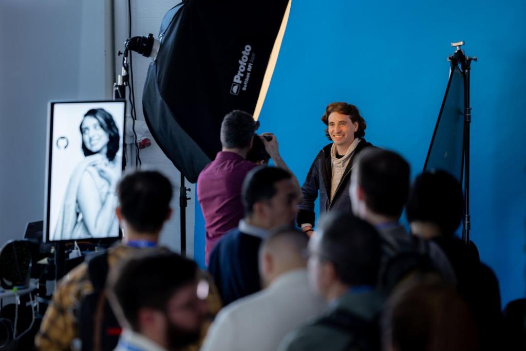 A person gets their photo taken in the Career Corner at GitHub Universe.