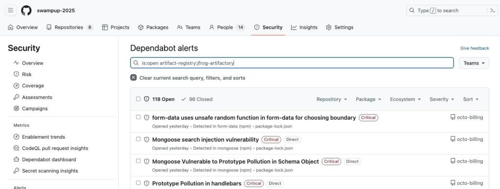 Dependabot filter for JFrog.