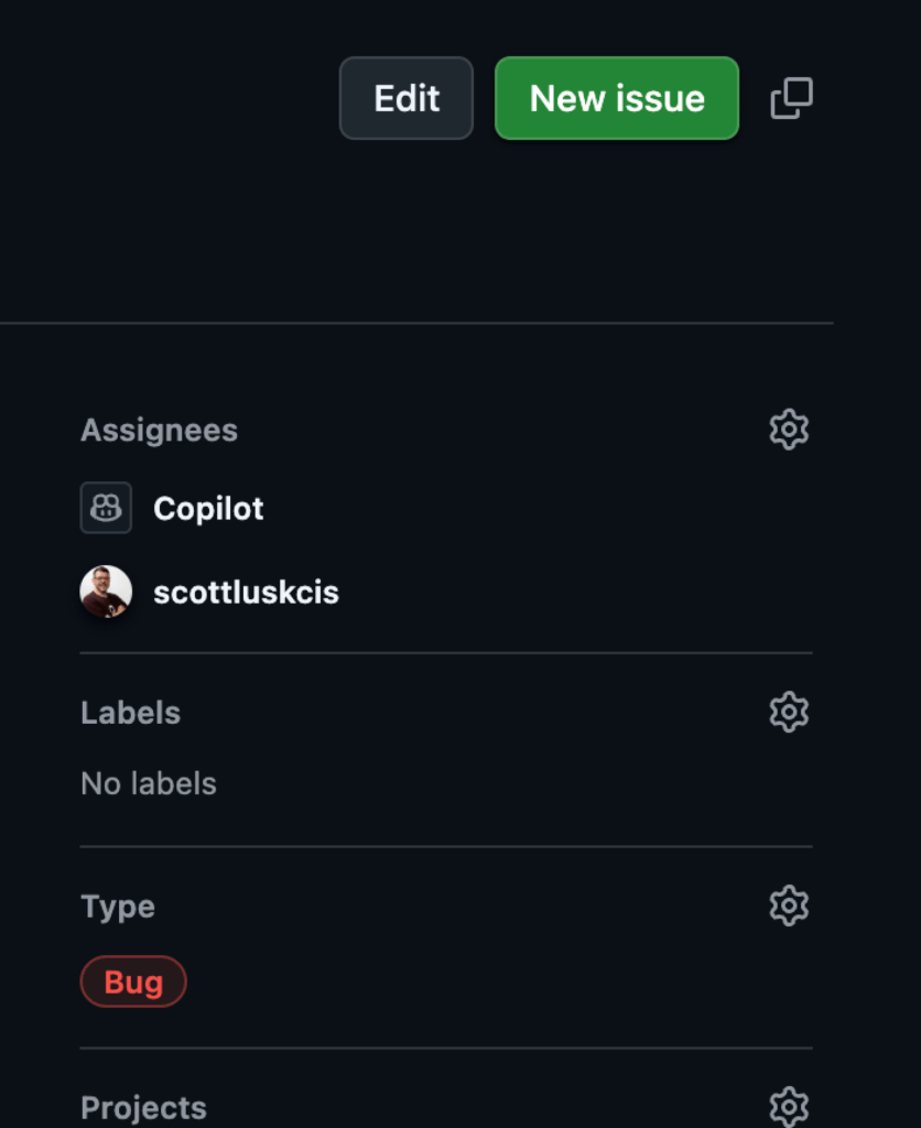 Copilot as an assignee on an issue.