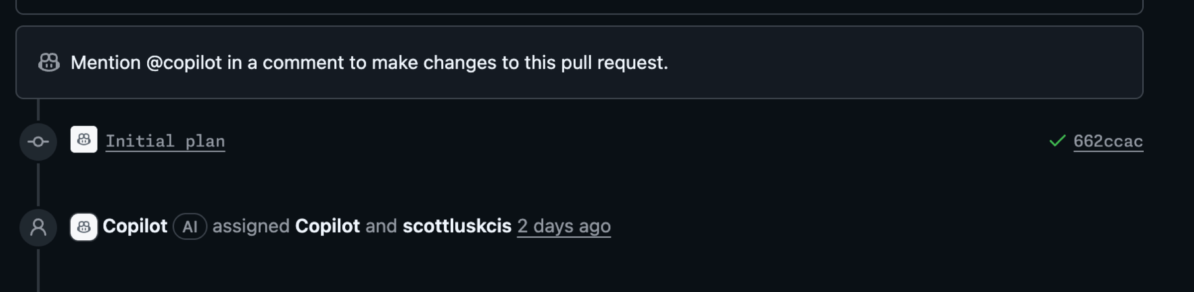 Use @copilot in a pull request comment to have copilot make changes.