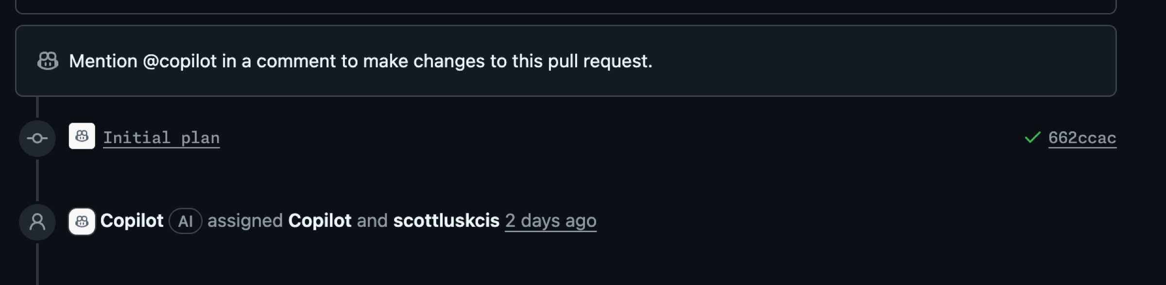 Use @copilot in a pull request comment to have copilot make changes.